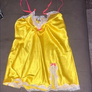 Victoria's Secret Yellow Satin Chemise with Pink Accents